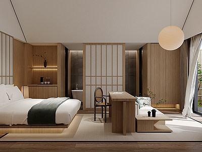 3d新中式民宿客房模型