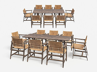 3d现代八人长桌餐桌椅组合模型