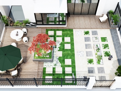 3d现代居家庭院模型