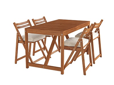 户外实木简约餐桌模型