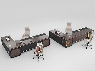 新中式大老板辦公桌套裝3d模型