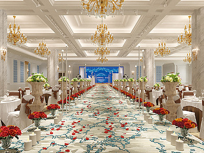 3d欧式酒店婚宴宴会厅模型