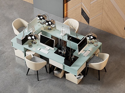 四人办公桌椅组合模型3d模型