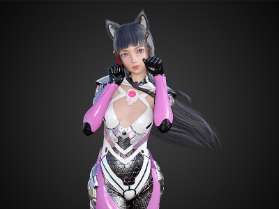 3d游戏人物猫耳朵女模型