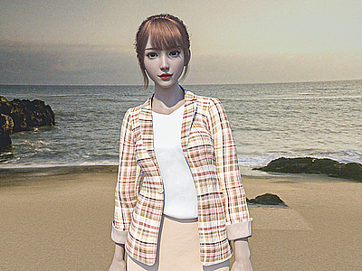 沙滩清纯美女模型3d模型
