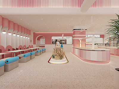 3d现代粉色系甜品面包店模型