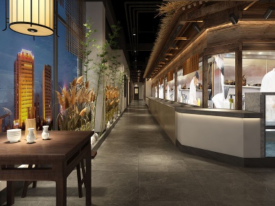 3d新中式餐饮餐厅酒店过道模型