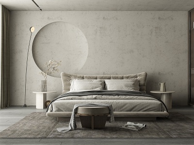 3d现代侘寂风家居卧室模型