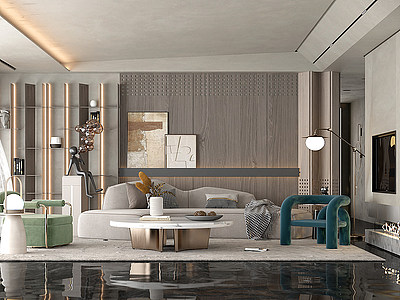 现代轻奢时尚家居客厅模型3d模型