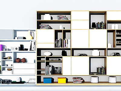 3d现代多组合书柜模型