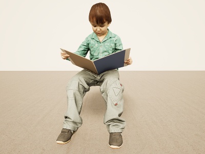 坐姿看书小男孩模型