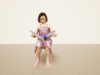 坐姿看书小女孩模型