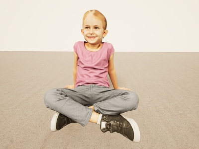3d盘腿坐姿小女孩模型