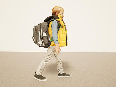 黄头发背书包小男孩模型3d模型