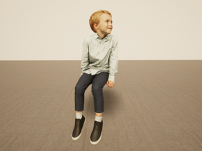 黄头发坐姿小男孩模型3d模型