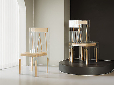 现代亚克力木头拼接休闲椅模型