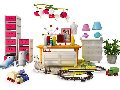 3d简欧儿童柜玩具吊灯组合模型
