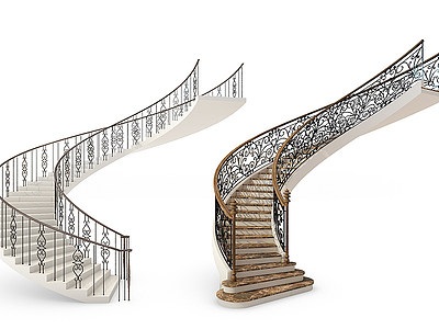 现代楼梯欧式铁艺模型