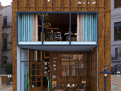 3d工业风西餐厅咖啡店门头模型