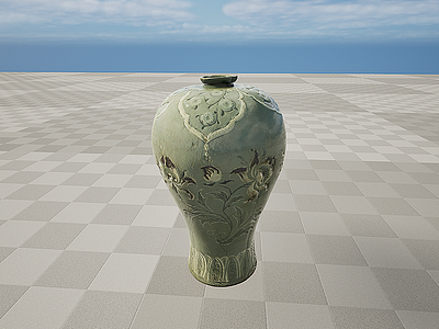 3d文物陶瓷瓷器青釉花瓶模型