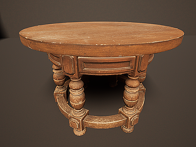 做旧旧物破旧圆形实木餐桌模型3d模型