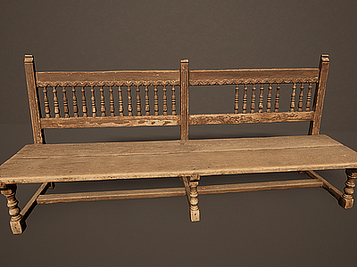 3d做旧旧物老式长椅长板凳模型