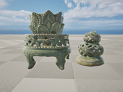 3d文物雕塑青铜器青釉熏炉模型