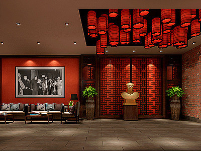 3d中式中餐厅大厅模型
