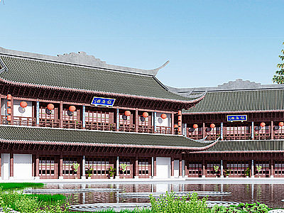 中式古建祠堂宫殿模型