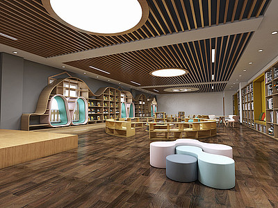3d现代学生图书馆阅读室模型