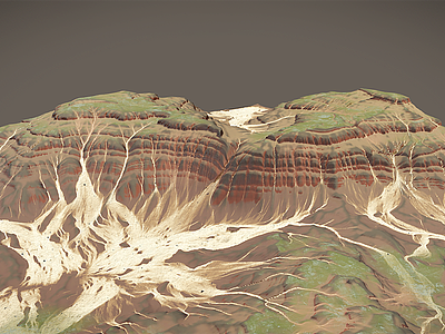 山脉模拟俯视透视图模型