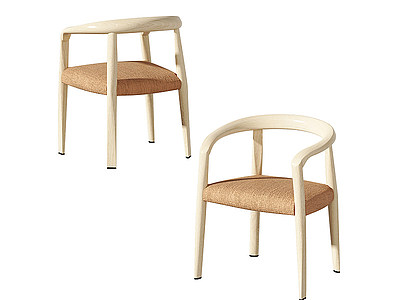 3d原木简约餐椅靠椅模型