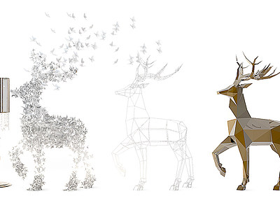 3d现代鹿型蝴蝶摆件模型