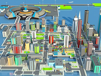 现代卡通城市鸟瞰模型3d模型