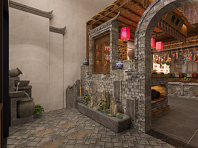 3d中式复古年代感餐厅模型