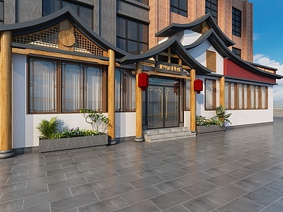 3d新中式中餐厅门头门模型