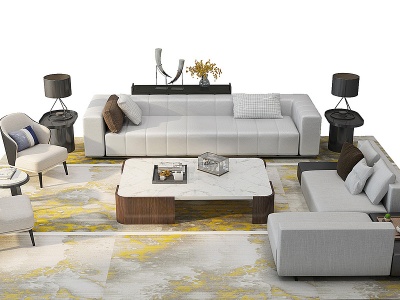 现代方块沙发茶几组合模型3d模型