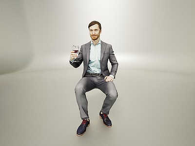 坐姿喝酒男人模型3d模型
