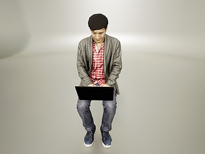 坐姿工作用电脑的男人模型3d模型