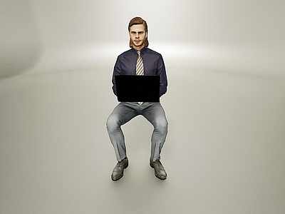 3d坐姿工作的男人模型