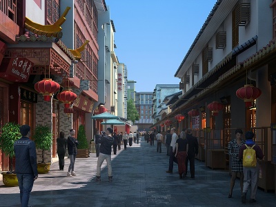 3d中式商业街步行街模型