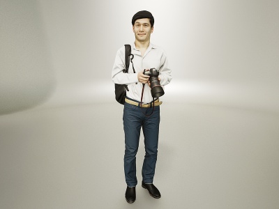 单肩包照相机男人模型3d模型