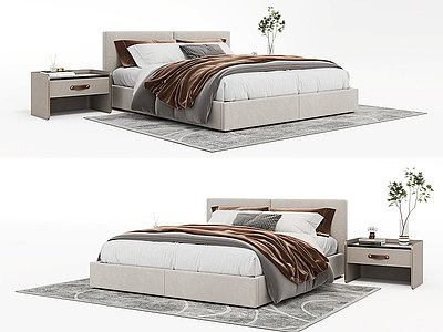 3d北欧现代简约双人软包床模型