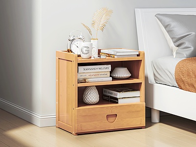 3d木质床头柜书柜模型