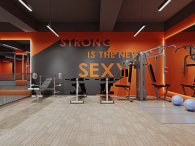 现代橙色系健身房模型3d模型