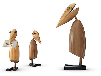 3d饰品摆件木头啄木鸟模型
