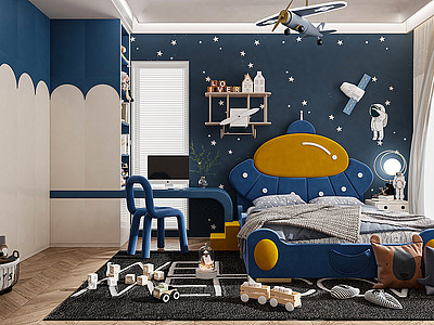 3d现代天文系儿童房儿童床模型
