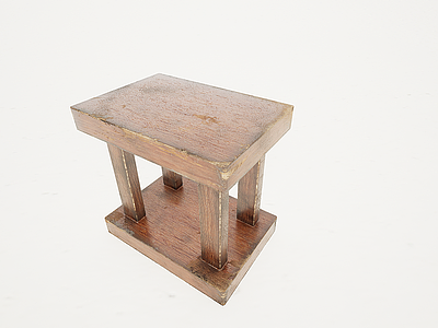 3d木质置物架方凳模型