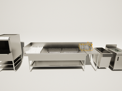 厨房不锈钢操作台餐具模型3d模型