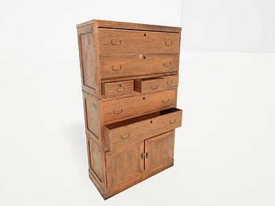 3d老物件旧物木头抽屉柜模型